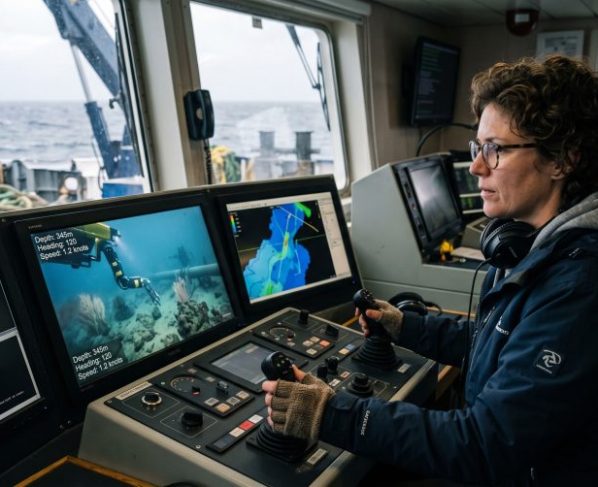 A imersiva profissão que paga US$ 800 por dia para você pilotar robôs submarinos a partir de um navio e explorar minerais raros na escuridão das trincheiras oceânicas