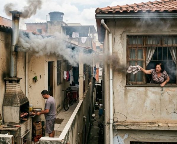 Casal passa dias fora, ao voltar, descobre que vizinho instalou chaminé para churrasqueira no quintal junto ao muro divisório e fumaça começa a atingir sua casa, exigindo mudança da estrutura