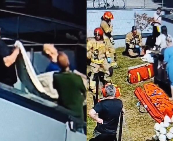 Criança de 4 anos cai da varanda do 5º andar e é salva por 3 homens