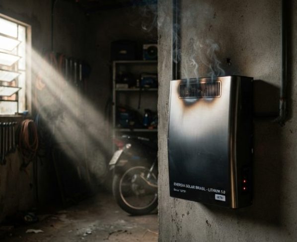 Esqueça o apagão: morador instala banco de baterias de lítio na garagem para manter casa inteligente funcionando, equipamento sofre sobrecarga em dia de calor extremo e Defesa Civil precisa isolar a rua