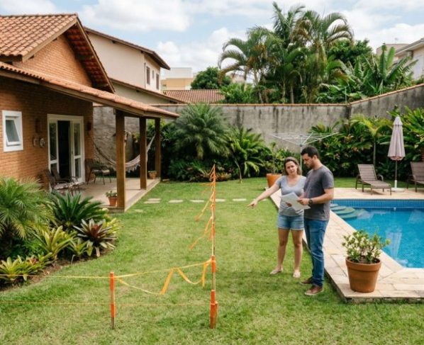 Família compra casa com ampla área externa, investe em piscina e jardim e, ao trocar a cerca, descobre que o espaço usado há anos era maior que o registrado no imóvel