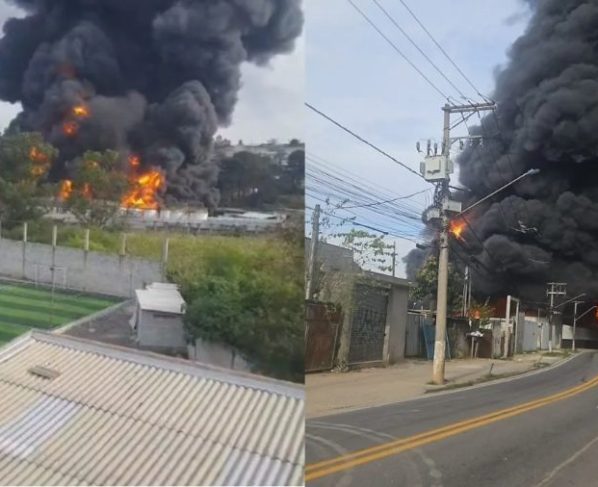 Incêndio de grandes proporções atinge indústria de solventes em SP