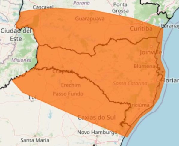 Inmet emite alerta de perigo para tempestade com ventos de até 100 km/h e granizo em SC