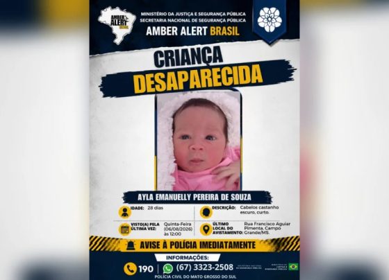 Ministério da Justiça emite alerta após bebê de 28 dias desaparecer em MS