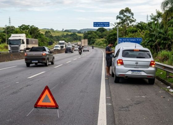 Motorista coloca o triângulo logo atrás do carro após pane e descobre que a norma exige pelo menos 30 metros