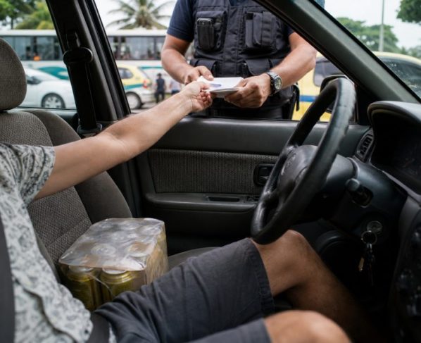 Motorista levava bebidas alcoólicas lacradas no banco ao lado, recebe multa e diz que não estava consumindo, questionando o agente