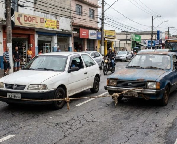 Motorista precisava levar o carro quebrado até uma oficina, ao descobrir o preço do guincho, decide puxar o veículo com uma corda, usando outro automóvel, é parado por fiscalização e policial explica por que esse tipo de reboque vira infração