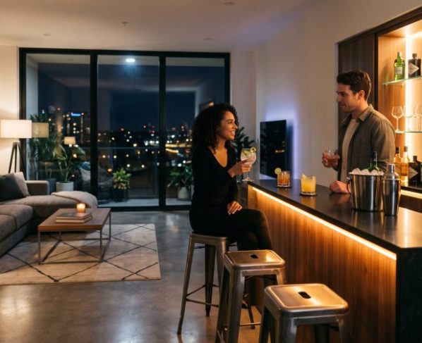 Quanto custa montar um home bar iluminado na sala de estar em 2026 para receber amigos?