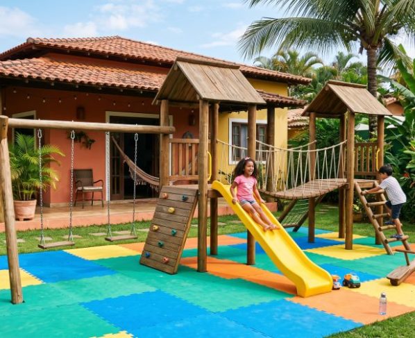 Quanto custa transformar o quintal em um playground seguro com piso emborrachado em 2026?