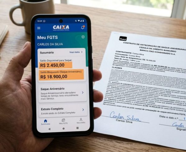 Trabalhador recebe o dinheiro da antecipação achando que o banco bloquearia apenas o valor depositado, mas quando abre o Aplicativo FGTS descobre que a garantia pode ser muito maior