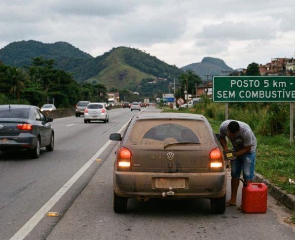 Casal esquece de abastecer antes de pegar a estrada, sofre pane seca no meio de rodovia movimentada e tem o veículo guinchado após receber notificação