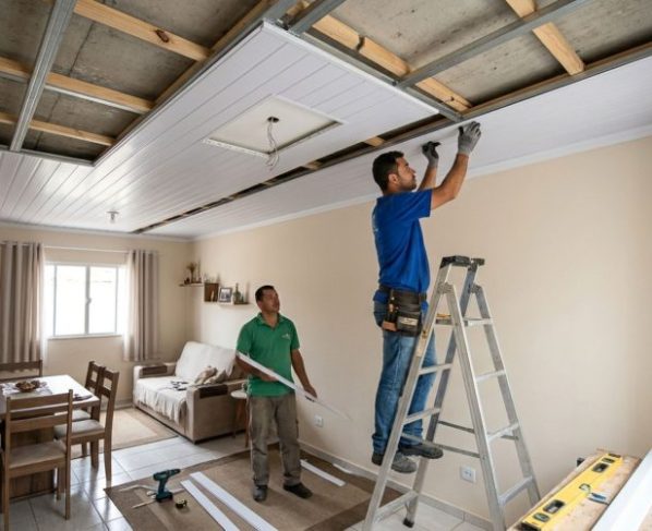 Sem refazer o teto nem enfrentar uma obra cheia de poeira: uma forma de mudar o ambiente usando réguas de PVC ou painéis de acabamento