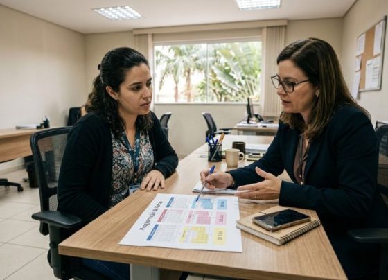 Empresa oferece dividir as férias de uma funcionária em três períodos de dez dias, ela aceita para organizar viagens e depois descobre que o fracionamento precisa respeitar limites específicos