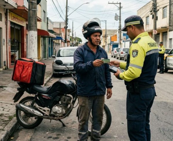 Entregador habilitado apenas para dirigir carros aceita substituir um colega na motocicleta da empresa, é abordado pela fiscalização e descobre o risco de conduzir veículo de outra categoria