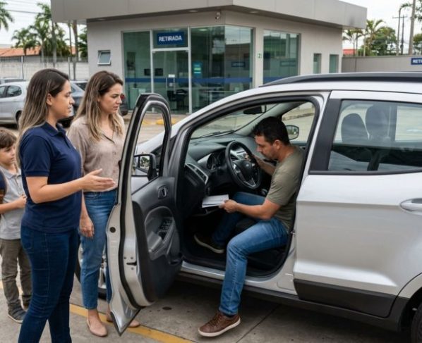 Família retira um carro alugado para passar o fim de semana, não encontra o CRLV no porta-luvas e descobre quais informações deve conferir antes de sair com o veículo da locadora