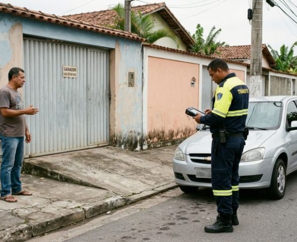 Morador estaciona o carro em frente à própria garagem para impedir que desconhecidos ocupem a entrada e descobre que ser dono do imóvel não afasta a possibilidade de multa