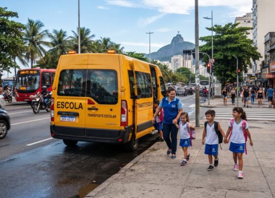 Motorista apressado ultrapassa van escolar que estava parada com o pisca-alerta ligado na calçada e comete infração ao ignorar as crianças desembarcando
