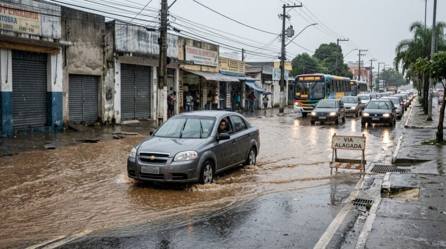 Motorista atravessa um trecho alagado para não perder tempo em um congestionamento e descobre que insistir na passagem tem consequências no CTB, além dos prejuízos causados ao próprio carro