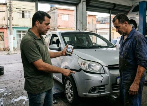 Motorista deixa o carro na oficina para trocar a embreagem, recebe o veículo com o para-choque quebrado e ouve que o dano já existia, mas as fotos feitas durante a entrada mostram uma situação diferente da versão apresentada