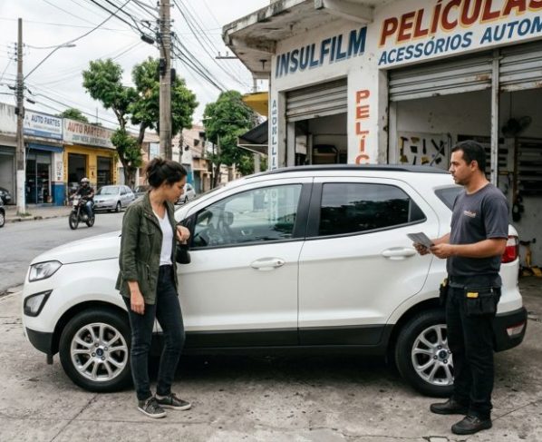 Mulher compra um carro novo e decide instalar uma película muito escura nos vidros para ter mais privacidade, mas descobre que a transparência dos vidros é regulamentada mesmo em veículos particulares