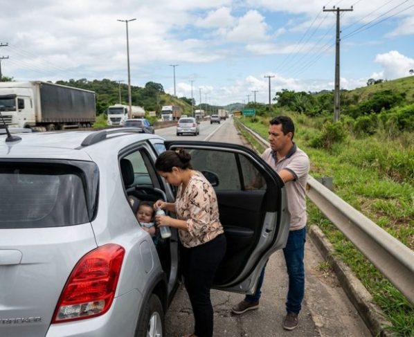 Pai estaciona no acostamento para alimentar o bebê durante uma viagem longa e descobre por que a necessidade da criança não torna qualquer parada automaticamente permitida