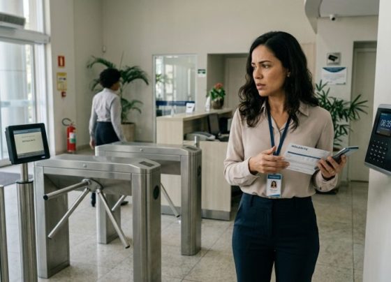 Trabalhadora chega antes do início do expediente, recebe descontos por atrasos durante três semanas e é advertida pela chefia, mas os registros da catraca mostram que o relógio de ponto marcava um horário diferente do acesso à empresa